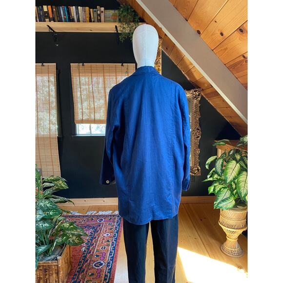 Linen Blazer Jacket Vintage Ann Taylor Blue - Picture 4 of 6